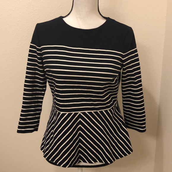 Talbots Tops - Talbot’s • Navy and white striped peplum top